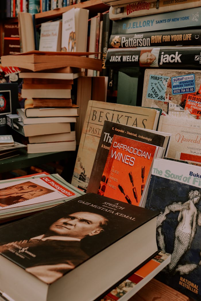An inviting bookstore setup showcasing a variety of vintage and modern books on display.